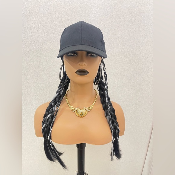 Baseball Cap Hat Wig with Long Braided Synthetic Hair Extension 25" Braided Pony - Picture 6 of 12